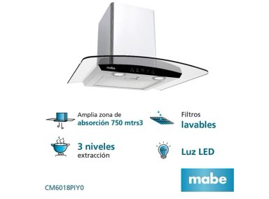 CAMPANA EXTRACTORA MABE ANCHO 60CM CM6018PIY0 DE PARED 3 VELOCIDADES INOX - 2