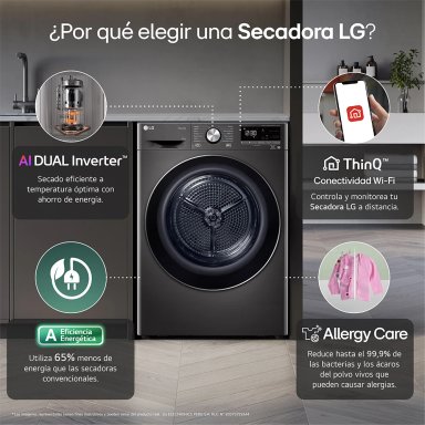 SECADORA LG CARGA FRONTAL 10 KG DF10BVC2S6 DUAL INVERTER HEAT PUMP NEGRO ACERO - 4
