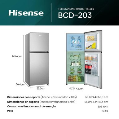 REFRIGERADORA HISENSE TOP FREEZER NO FROST BCD-203W 203 L - 10