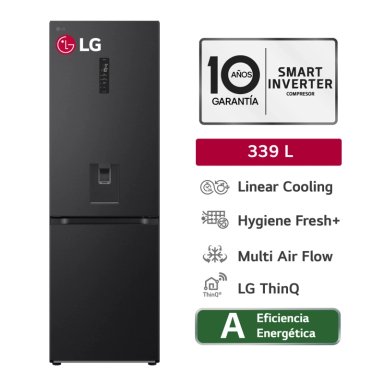 REFRIGERADORA LG 339L GB37SPV BOTTOM FREEZER HYGIENE FRESH+ NEGRO MATE - 1