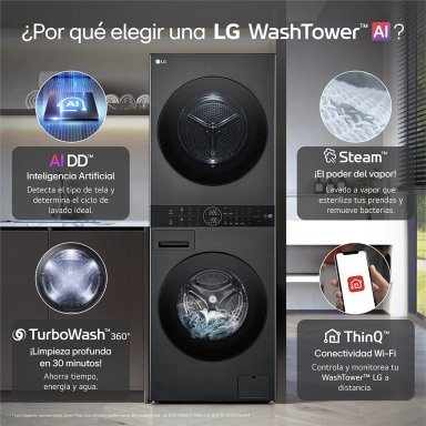 CENTRO DE LAVADO LG CARGA FRONTAL 14/10 KG WK14BS6R AI DD INTELIGENCIA ARTIFICIAL NEGRO - 4