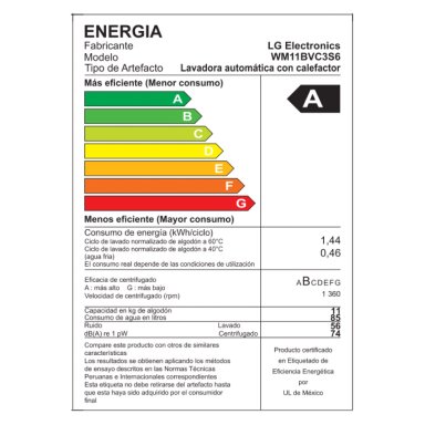 LAVADORA LG CARGA FRONTAL 11 KG WM11BVC3S6 AI DD INTELIGENCIA ARTIFICIAL NEGRO - 15