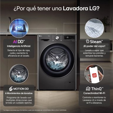 LAVADORA LG CARGA FRONTAL 11 KG WM11BVC3S6 AI DD INTELIGENCIA ARTIFICIAL NEGRO - 5