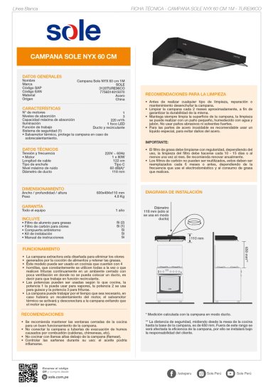CAMPANA EXTRACTORA SOLE TURE96CO 60 CM NYX - 9