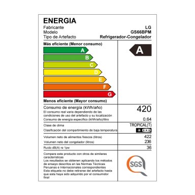 REFRIGERADORA LG 658L GS66BPM SIDE BY SIDE TOTAL NO FROST NEGRO MATE - 7
