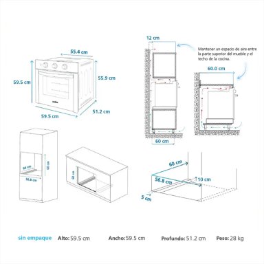 COMBO MABE CAMPANA DECORATIVA CM9018PIY0 + COCINA EMPOTRABLE PM8655GV0 + HORNO EMPOTRABLE ELÉCTRICO HM6028EYAI0 - 8