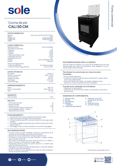 COCINA DE PIE A GAS SOLE 4 QUEMADORES 3120COSOL042 - 7