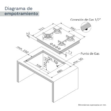 COCINA EMPOTRABLE A GAS SOLE 4 QUEMADORES 3120SOLCO077 - 11