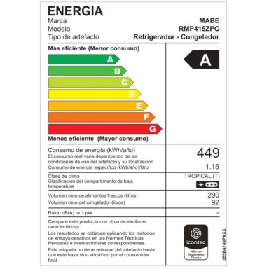 REFRIGERADORA MABE TOP FREEZER NO FROST  RMP415ZPC 382 L NETO BLACK STEEL - 7