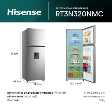 REFRIGERADORA HISENSE TOP FREEZER NO FROST RT3N320NMC - 2