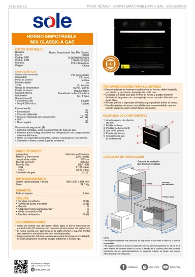 COMBO EMPOTRABLE SOLE COCINA SOLCO040 + HORNO SOLHO009V3 - 4