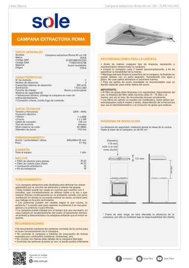 COMBO EMPOTRABLE SOLE COCINA SOLCO049 + CAMPANA EXTRACTORA TURE15COV2 - 8