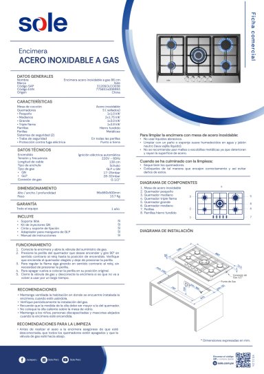 COMBO EMPOTRABLE SOLE COCINA SOLCO038 + CAMPANA EXTRACTORA TURE17COV2 - 5