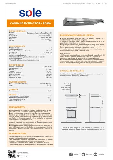 COMBO EMPOTRABLE SOLE COCINA SOLCO038 + CAMPANA EXTRACTORA TURE17COV2 - 8