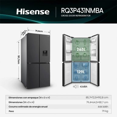 REFRIGERADORA HISENSE FRENCH DOOR NO FROST RQ3P431NMBA 392L - 3