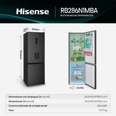 REFRIGERADORA HISENSE BOTTOM FREEZER NO FROST RB286N1MBA 287L - 3