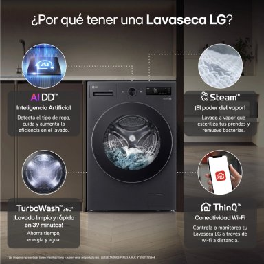 LAVASECA LG CARGA FRONTAL 16KG/8KG WD16EBNT6PC AI DD INTELIGENCIA ARTIFICIAL NEGRO MATE - 4