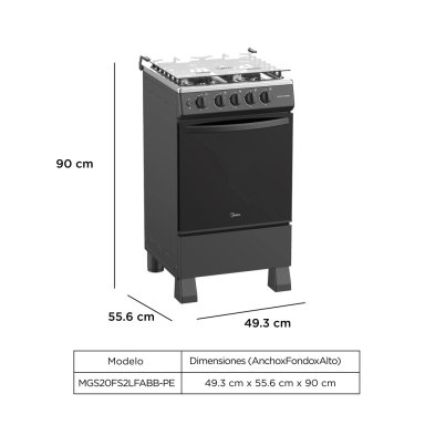 COCINA DE PIE A GAS MIDEA 4 HORNILLAS MGS20FS2LFABB-PE ACERO INOXIDABLE - 2
