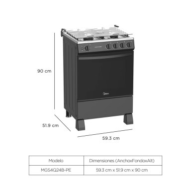 COCINA DE PIE A GAS MIDEA 4 HORNILLAS MGS4Q24B-PE ACERO INOXIDABLE - 2