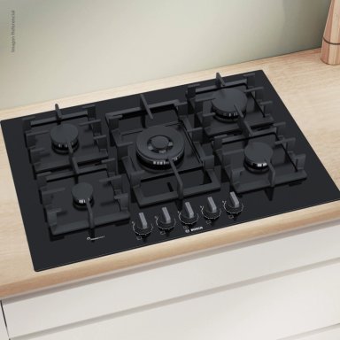 COCINA ENCIMERA A GAS BOSCH PPQ7A6B90 CRYSTAL 5G-70 NEGRO