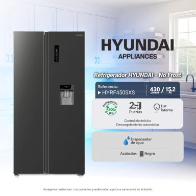 REFRIGERADORA HYUNDAI SIDE BY SIDE NO FROST HYRF450SXS  430L NEGRO MÉTALICO - 10