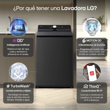 LAVADORA LG CARGA SUPERIOR 22KG WT22OBTX AI DD INTELIGENCIA ARTIFICIAL NEGRO ONYX - 4