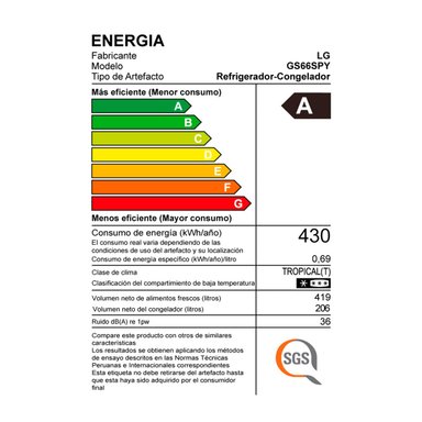 REFRIGERADORA LG SIDE BY SIDE NO FROST GS66SPY 625L - 10