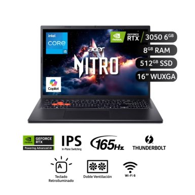 LAPTOP GAMER ACER NITRO LITE NL16-71G-52K7 INTEL CORE I5 RTX 3050 8GB RAM 512GB SSD 16”
