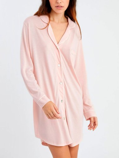 VESTIDO PIJAMA CORTO ALGODÓN MUJER IN BLOOM ROSADO CAMISOLA MANGA LARGA BOYFRIEND