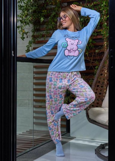 PIJAMA ALGODÓN MUJER ALEJANDRA BAIGORRIA CELESTE SWEET BEARD