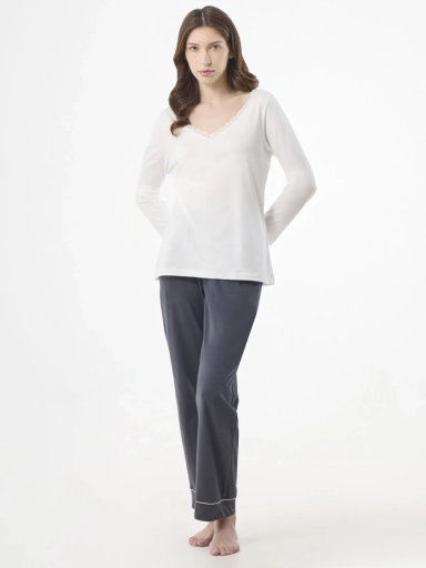 PIJAMA TOP MANGA LARGA MUJER MARQUIS ENCAJE - 5