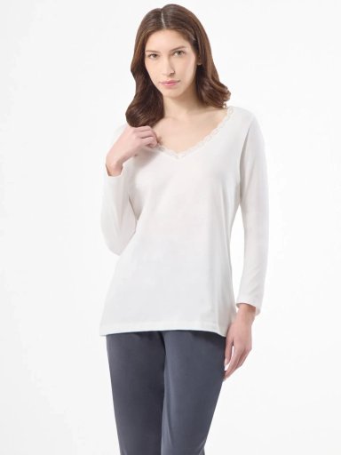 PIJAMA TOP MANGA LARGA MUJER MARQUIS ENCAJE - 1