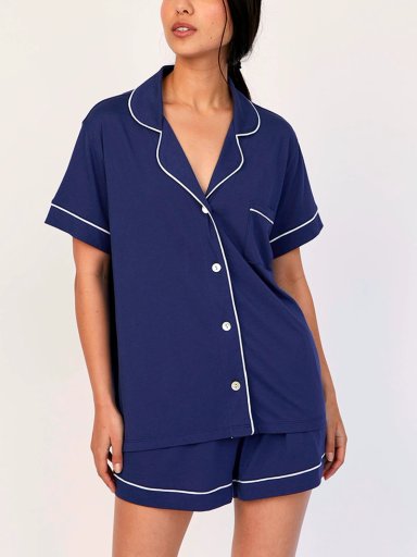 PIJAMA CORTA MUJER IN BLOOM AZUL PJ BOYFRIEND SAPPHIRE