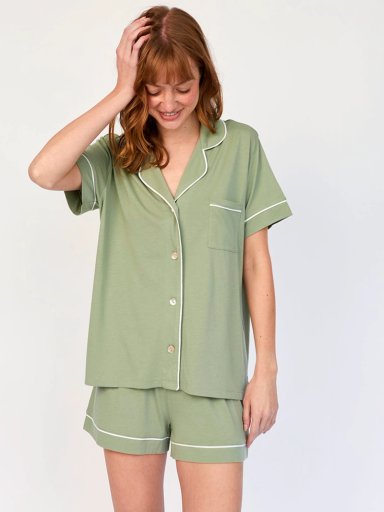 PIJAMA CORTA MUJER IN BLOOM VERDE PJ BOYFRIEND SAGE