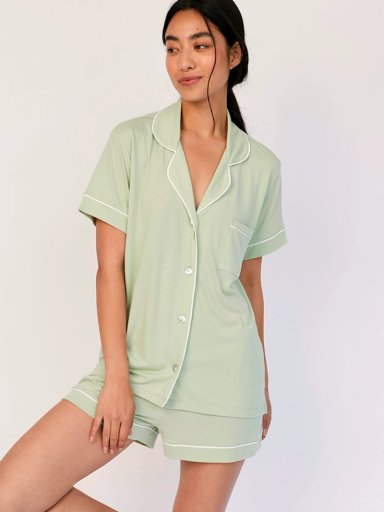 PIJAMA CORTA MUJER IN BLOOM VERDE LIMÓN PJ BOYFRIEND ALOE