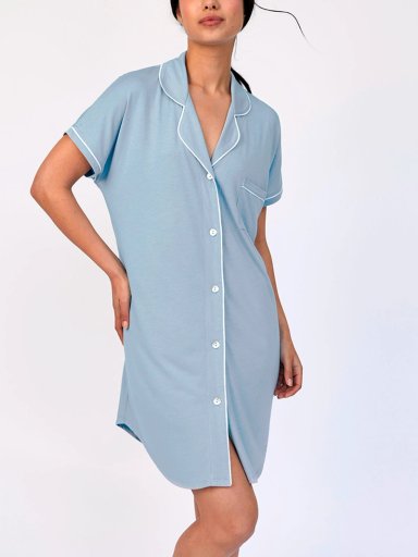CAMISOLA MANGA CORTA MUJER IN BLOOM BOYFRIEND MORNING CELESTE - 1