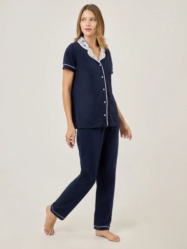 PIJAMA MANGA CORTA MUJER AZIZ AZUL FLORES - 3