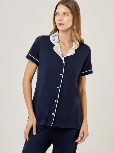 PIJAMA MANGA CORTA MUJER AZIZ AZUL FLORES - 4