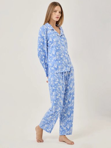 PIJAMA MANGA LARGA MUJER AZIZ CELESTE FLORAL - 5