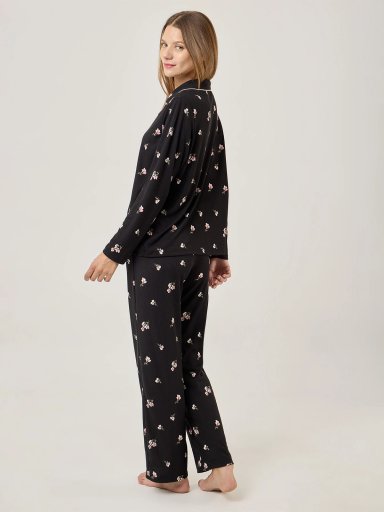 PIJAMA MANGA LARGA MUJER AZIZ NEGRO ROSAS - 2