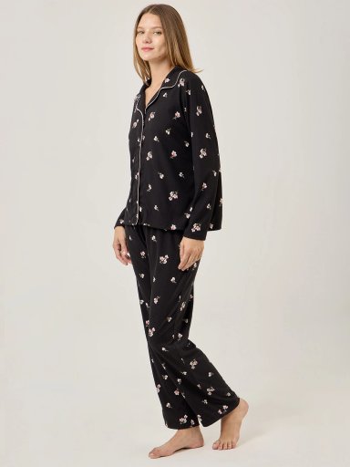 PIJAMA MANGA LARGA MUJER AZIZ NEGRO ROSAS - 3