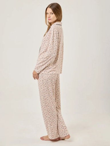 PIJAMA MANGA LARGA MUJER AZIZ FLORES ECRU - 2