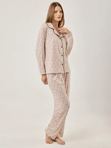 PIJAMA MANGA LARGA MUJER AZIZ FLORES ECRU - 3