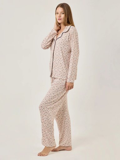 PIJAMA MANGA LARGA MUJER AZIZ FLORES ECRU - 5