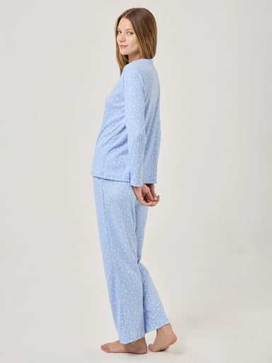 PIJAMA MANGA LARGA CON BOTONES MUJER AZIZ CELESTE FLORES - 2
