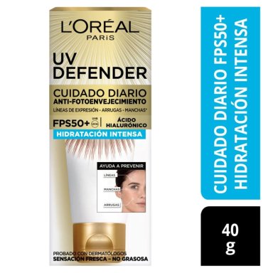 CREMA L'OREAL PARÍS UV DEFENDER HIDRATACIÓN SIN COLOR FPS50 40ML - 1