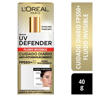 CREMA L'OREAL PARÍS UV DEFENDER FLUIDO SIN COLOR FPS50 40ML - 1
