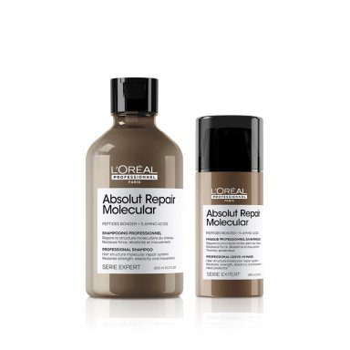 SET LOREAL PROFESSIONNEL ABSOLUT REPAIR MOLECULAR: SHAMPOO 300ML + TERMOPROTECTOR 100ML PARA CABELLO MUY DAÑADO