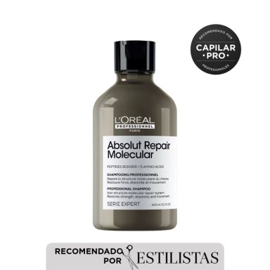 SET LOREAL PROFESSIONNEL ABSOLUT REPAIR MOLECULAR: SHAMPOO 300ML + TERMOPROTECTOR 100ML PARA CABELLO MUY DAÑADO - 2