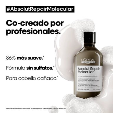 SET LOREAL PROFESSIONNEL ABSOLUT REPAIR MOLECULAR: SHAMPOO 300ML + TERMOPROTECTOR 100ML PARA CABELLO MUY DAÑADO - 4